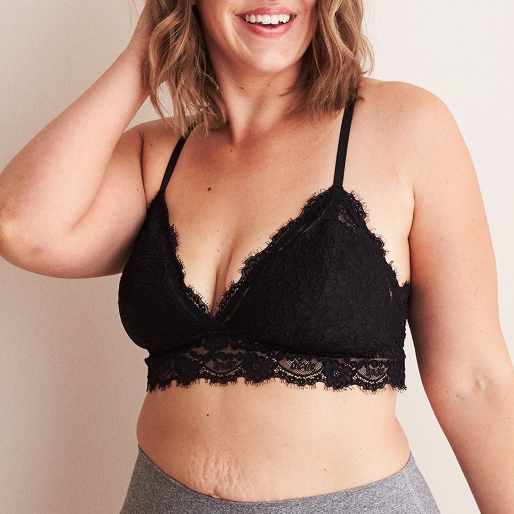 🆕 AERIE Romantic Lace Padded Bralette Black XL